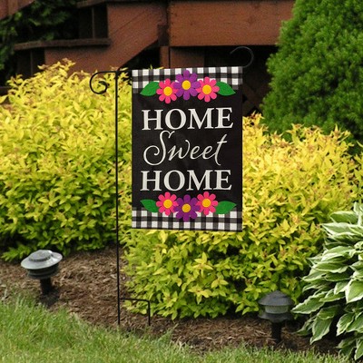Home Sweet Home Black Burlap Garden Flag with Flowers