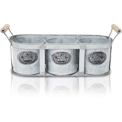 Farmlyn Creek 4 Pack Galvanized Metal Buckets with Metal Tray, Rustic Garden Planters (3.75 x 4 in)