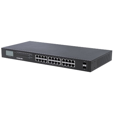 Intellinet Network Solutions® 24-Port Gigabit Ethernet PoE+ Switch with 2 SFP Ports and LCD Screen in Black