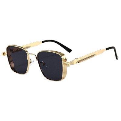 Anna-Kaci Unisex Geometric Square Sunglasses with Metal Frame and Industrial Side Bar Detailing