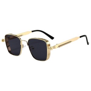 Anna-Kaci Unisex Geometric Square Sunglasses with Metal Frame and Industrial Side Bar Detailing - 1 of 3