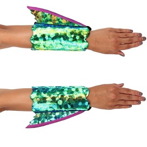 HalloweenCostumes.com    Seahorse Costume Shimmer Fin Arm Cuffs, Green/Purple - 1 of 4