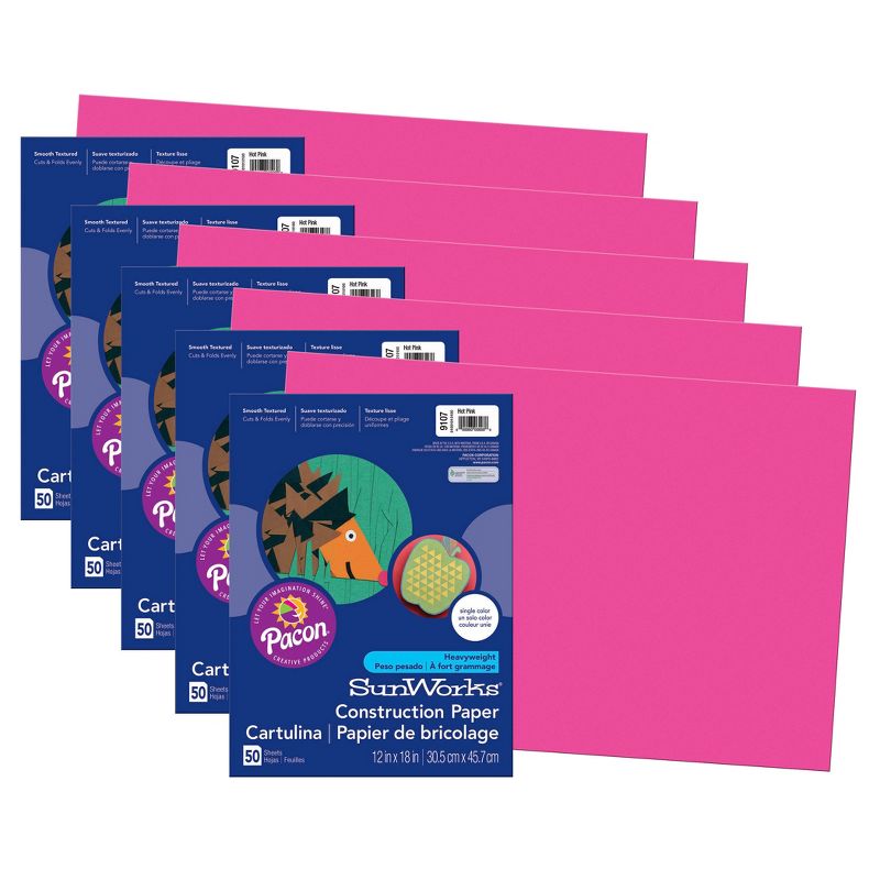 Prang® Construction Paper, Hot Pink, 12" x 18", 50 Sheets Per Pack, 5 Packs, 1 of 3