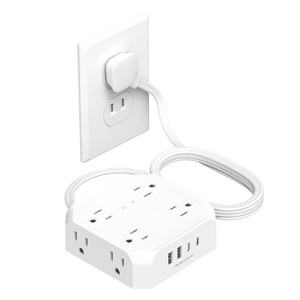 Itopfox 2 Prong to 3 Prong Outlet Adapter with 8 AC Outlets & 4 USB Ports, 1400J Surge Protector, 5ft Extension Cord, Wall Mountable for Old House - 1 of 4