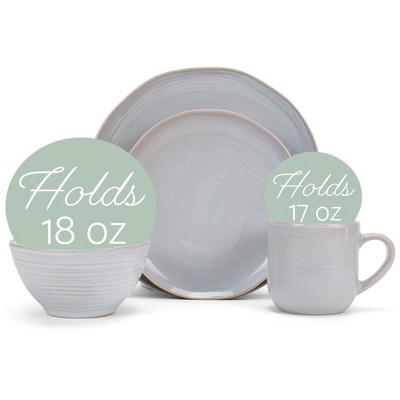 Pale Grey Ceramic 16-Piece Dinnerware Set with Glaze Finish