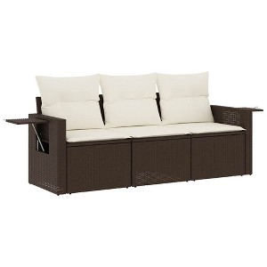 vidaXL 3 Piece Patio Sofa Set with Cushions Brown and Cream Poly Rattan - 1 of 4