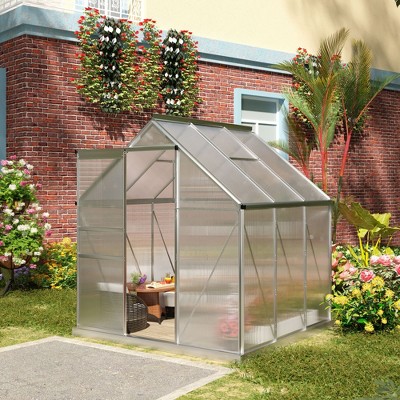 Silver Aluminum Polycarbonate Walk-In Garden Greenhouse Kit