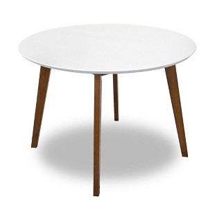 Anybear 43" Round Contemporary Dining Table with Smooth White Finish and Solid Wood Base - 1 of 4