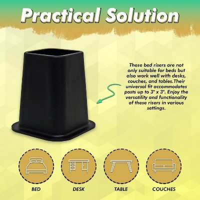 Black Heavy-Duty 6-Inch Plastic Bed Risers, Set of 4