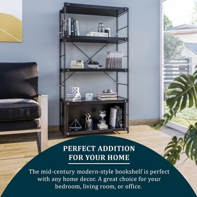 Brentwood Black 4-Shelf Etagere Bookcase with Steel Frame