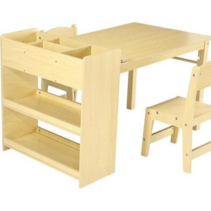 Kids desk and Chair Set, Wooden Art Desk with Paper Roller, Paint Cups & Storage Shelves, 2 in 1 Craft Activity Table for Drawing Painting Writing - 1 of 4