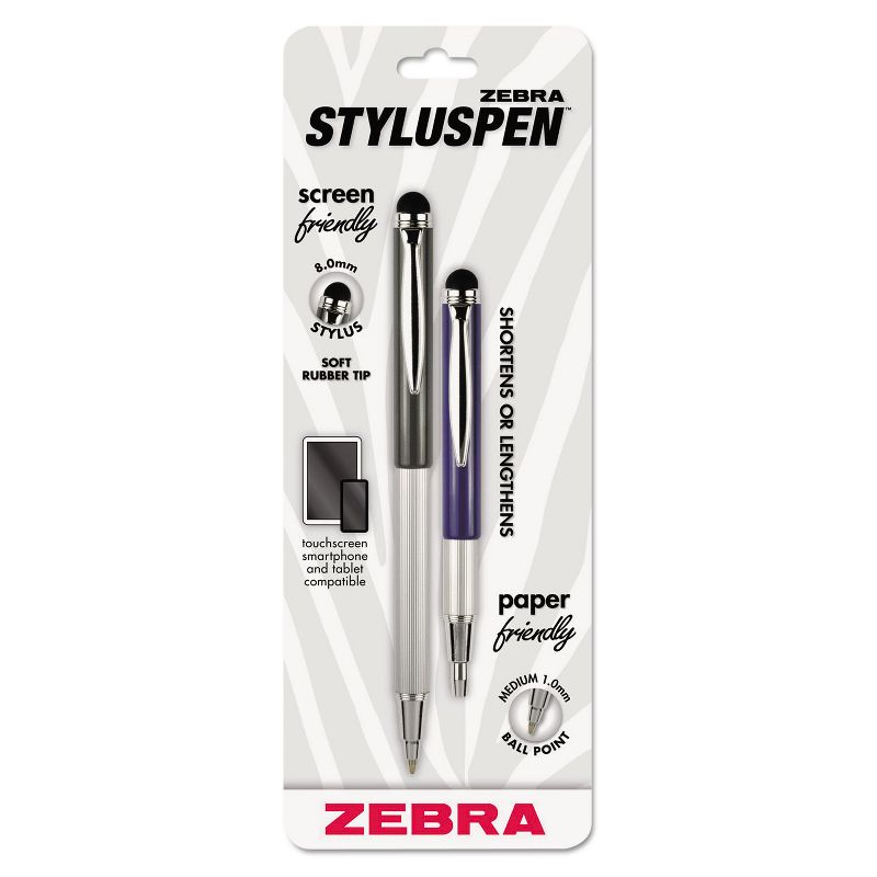 ZEBRA PEN CORP. StylusPen Telescopic Ballpoint Pen/Stylus Black Ink Blue/Gray Barrel 33602, 1 of 4