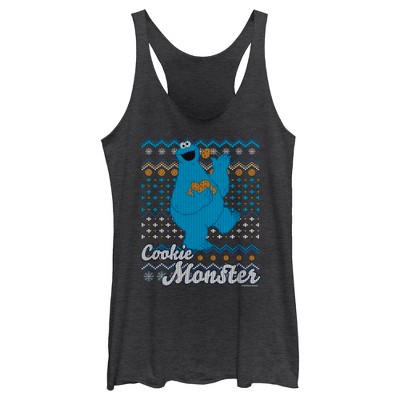 Sesame Street Cookie Monster Ugly Christmas Sweater Print Racerback Tank Top