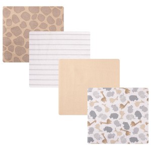 Hudson Baby Cotton Flannel Receiving Blankets 4-Pack, Safari Friends , One Size - 1 of 4