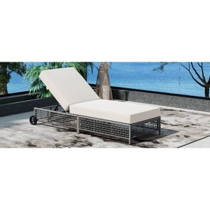 PAGED Patio Chaise Lounge with 5-Position Backrest,Outdoor Lounge Chairs with Cushion and Wheels for Poolside,Backyard - 1 of 4