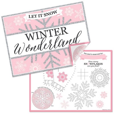 Big Dot of Happiness Pink Winter Wonderland - Paper Holiday Snowflake Birthday Party and Baby Shower Coloring Sheets - Activity Placemats - Set of 16