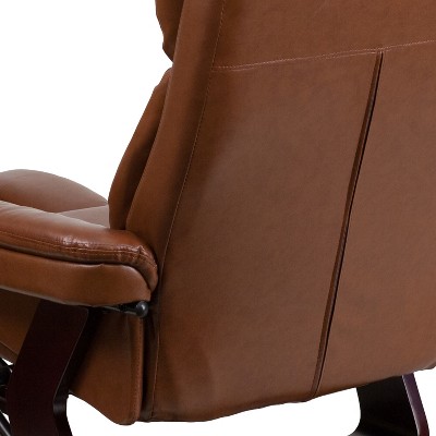 Brown Leather Swivel Recliner with Ottoman and Wood Base