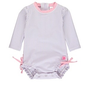 RuffleButts Baby Girls Seersucker Long Sleeve UPF50+ One Piece Rash Guard - 1 of 4