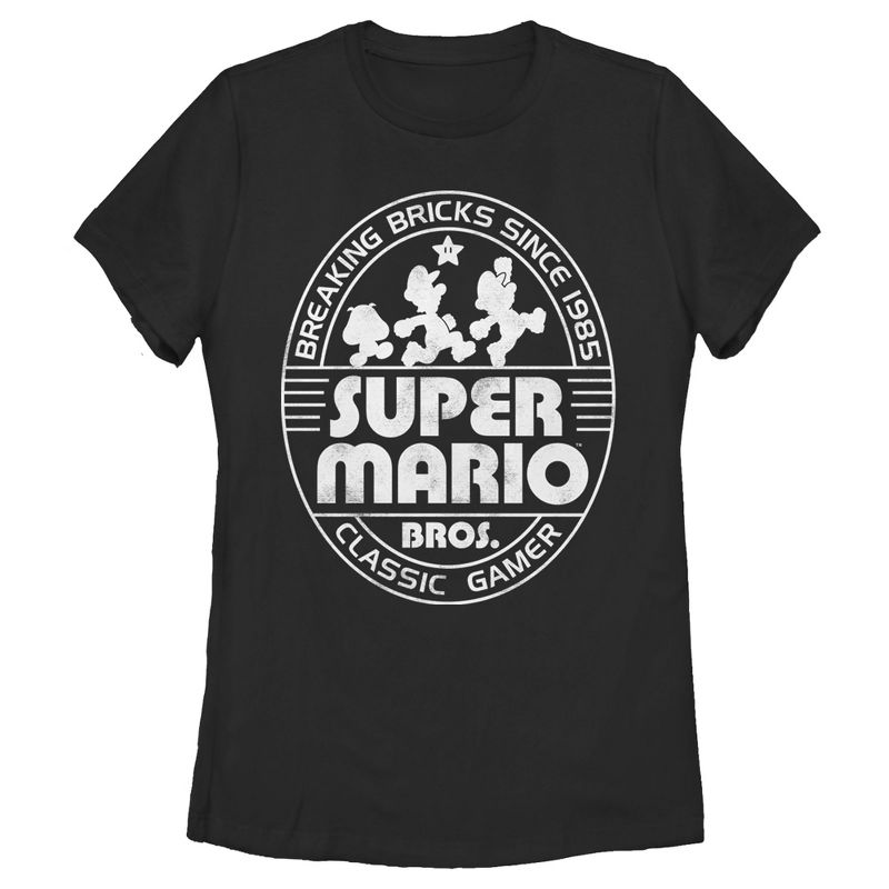 Women's Nintendo Super Mario Brick Break 85 Classic Gamer T-Shirt, 1 of 4