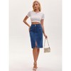 INSPIRE CHIC Women's Denim Pockets High Waisted Front Slit Stretch Sheath Midi Jean Skirts - 3 of 4