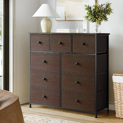 WOWLIVE 9 Dresser, Chest of Drawers with Wide 39'', Easy-Pull Fabric & Wood Dressers with Top
