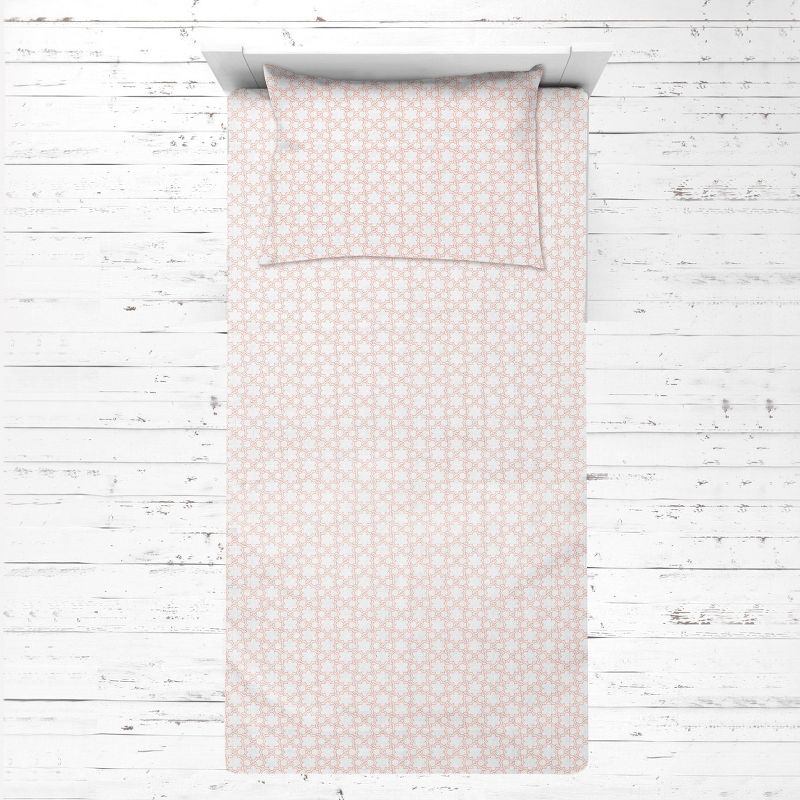 Bacati - Floret Coral Muslin 3 pc Toddler Bed Sheet Set 100 pecent cotton, 3 of 7