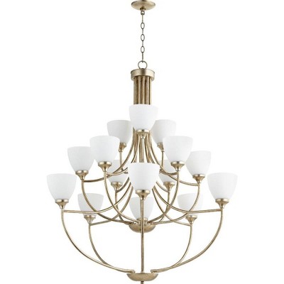 Aged Silver Leaf 15-Light Crystal Chandelier with Satin Opal Glass Shades