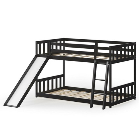 Costway Twin Over Bunk Wooden Low, Mainstays Black Metal Twin Over Bunk Bed With Dual Ladders