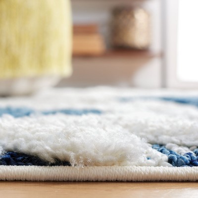 Ivory and Blue Diamond Shag 4' x 6' Area Rug