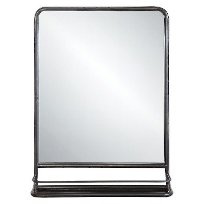 19.5" x 27.5" Metal Framed Wall Mirror with Shelf Black - Storied Home: Industrial Style, Curved Pipe Frame, No Assembly Required