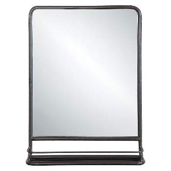 19.5" x 27.5" Metal Framed Wall Mirror with Shelf Black - Storied Home