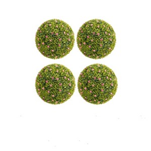 Artificial  Topiary Ball, Decorative Artificial Boxwood Balls with Flowers, Indoor Outdoor Faux Greenery for Fake Plants for Home Decor - 1 of 4