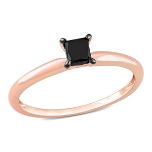 EVERLY JEWELRY | 10K Gold Princess Cut Black Diamond Solitaire Engagement Ring- Multiple Metal Color Options - 1 of 4