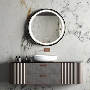 Led Bathroom Mirror, 32 Inch Vanity Mirror with Power and Anti Fog Switch, Metal Frame, Round Dimmable Wall Mounted Makeup Mirror for Home Farmhouse - 1 of 4