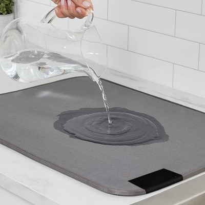 LunaLulinlk Dish Drying Mat Thick Absorbent Microfiber Mat for Under Dryer Rack 16x18 In Gray