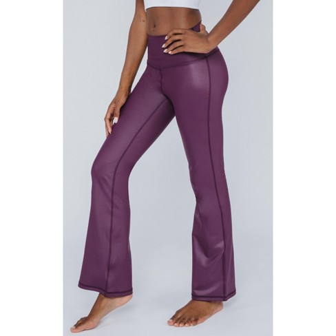 90 Degree By Reflex Interlink High Shine Cire Elastic Free V-Back Flared  Leg Yoga Pants - Potent Purple - Large