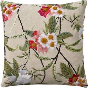 Mina Victory Embroidered Floral Linen Indoor Throw Pillow Cover Only Multicolor 18" x 18"