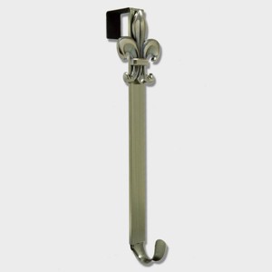 Haute Decor Adjustable Wreath Hanger with Fleur de lis Icon Antique Brass: Front Door Metal Hook, Seasonal Decor - 1 of 3