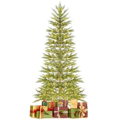 Costway 6.5 FT/7.5FT Pre-Lit Christmas Tree Hinged with 470/612 PE Branch Tips Timer & 430/540 Lights
