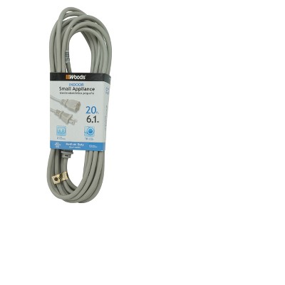 Woods 20' Vacuum Cord Gray: 16 AWG Extension Cord, 13A, UL Listed, 20 ft Length, 1 Outlet