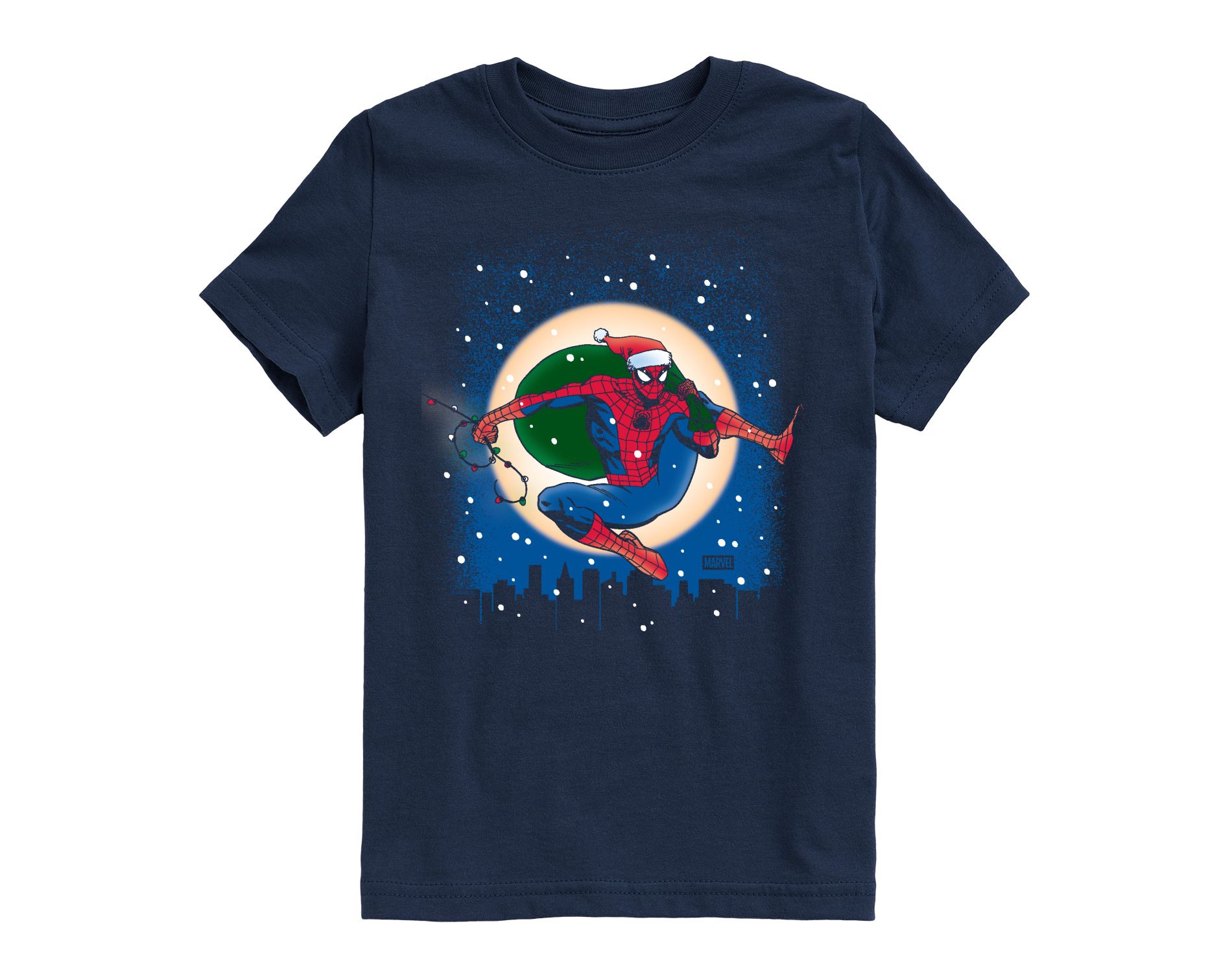 Boys' Marvel Spider Man Christmas Short Sleeve Graphic T-Shirt - Navy - Small