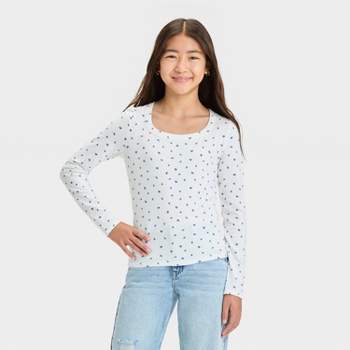 Girls' Long Sleeve Square Neck Top - Art Class™ White Xxl Girls' Long Sleeve Square Neck Top - Art Class™ White Xxl