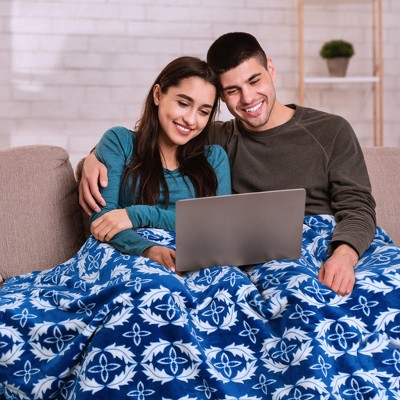 Olympia Blue Moroccan Fleece Reversible Throw Blanket, 50x60 inches