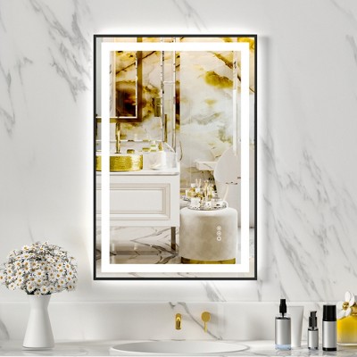 JUJABU 24''x36" Black Tempered Bathroom Mirror with Front and Back Lighting