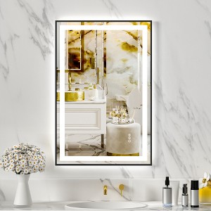 JUJABU 24''x36" Black Tempered Bathroom Mirror with Front and Back Lighting - 1 of 4