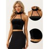 Allegra K Women's Party Punk Sleeveless Gothic Velvet Halter Cold Shoulder Crop Tank Tops - 2 of 4