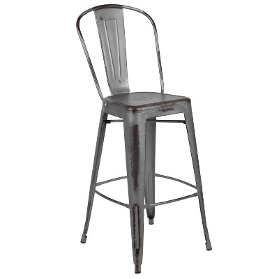 Emma and Oliver Commercial Grade 30"H Distressed Colorful Metal Indoor-Outdoor Barstool w/ Back