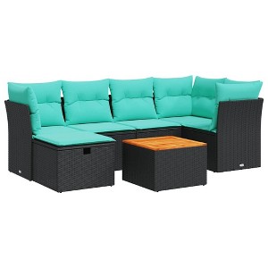 vidaXL 7 Piece Patio Sofa Set with Cushions Black Poly Rattan - 1 of 4