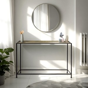 Royal Hampton 48 Inch Console Sofa Table, Artisanal Hammered Antique Bronze Tray Top, Industrial Black Iron Frame - 1 of 1