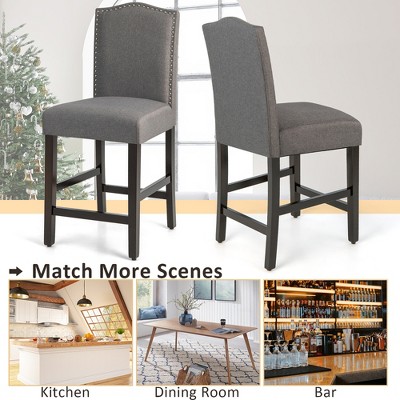 Gray Upholstered Counter Height Bar Stools with Wood Legs